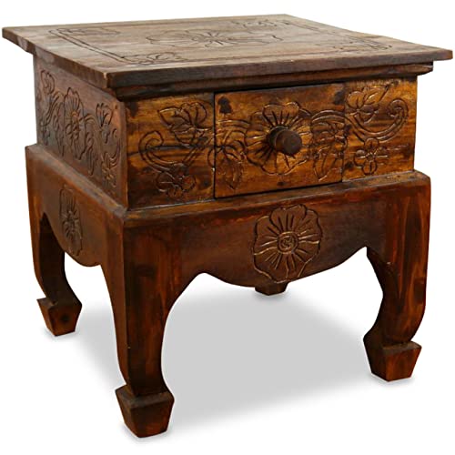 livasia Opiumtisch mit Schublade, Beistelltisch, Couchtisch, Nachttisch, Holztisch aus Bali, Handarbeit, 39x39cm (Braun) von livasia