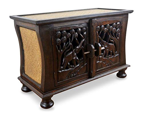 livasia Rattansideboard mit Elefantenschnitzerei, asiatische TV-Möbel, HiFi-Sideboard, Sitzbank (Nr.44) von livasia