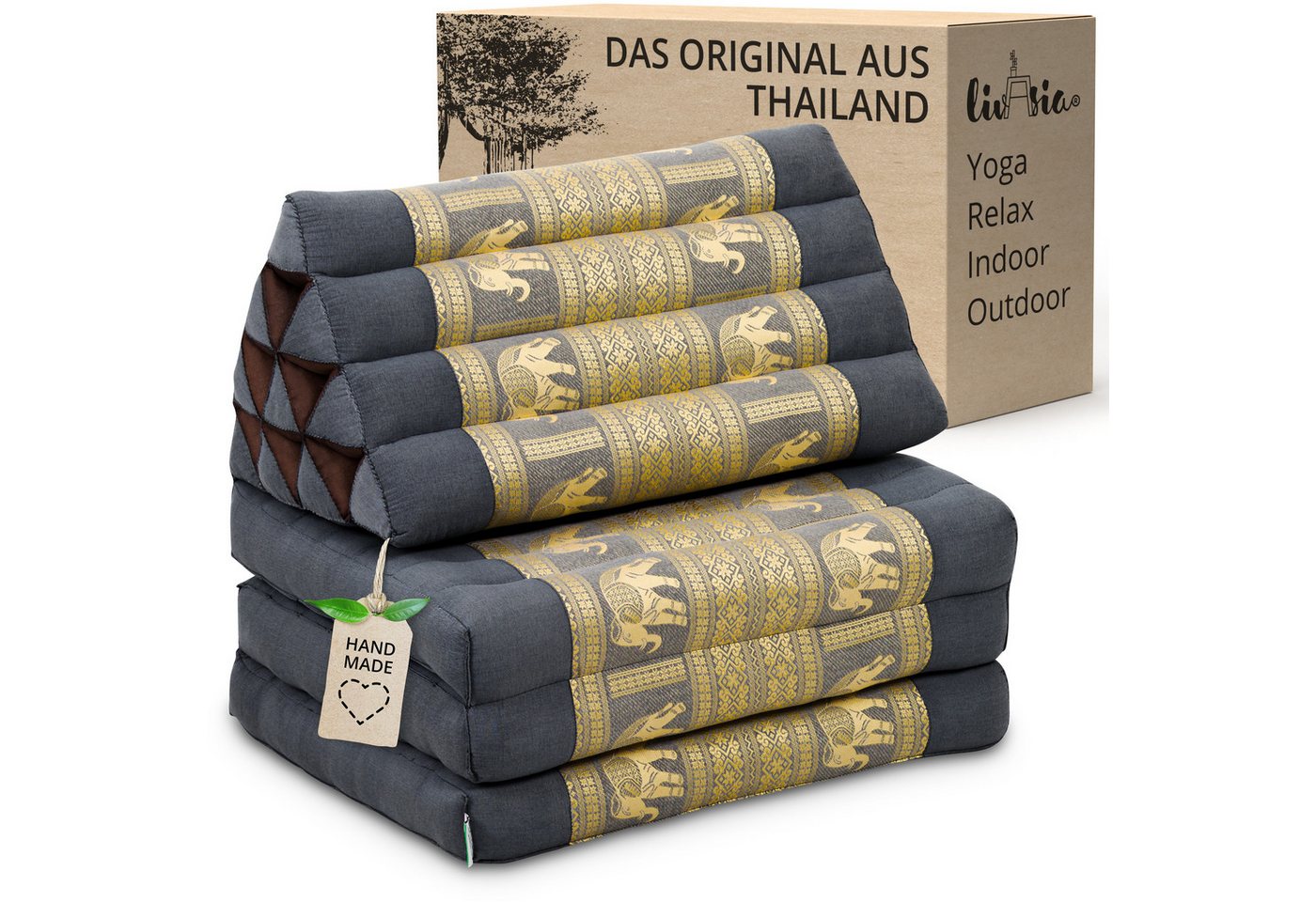 livasia Sitzsack Thaikissen 3 Auflagen (Deluxe) vegan und handgefertigt, 175x55x8cm, Kapok von livasia