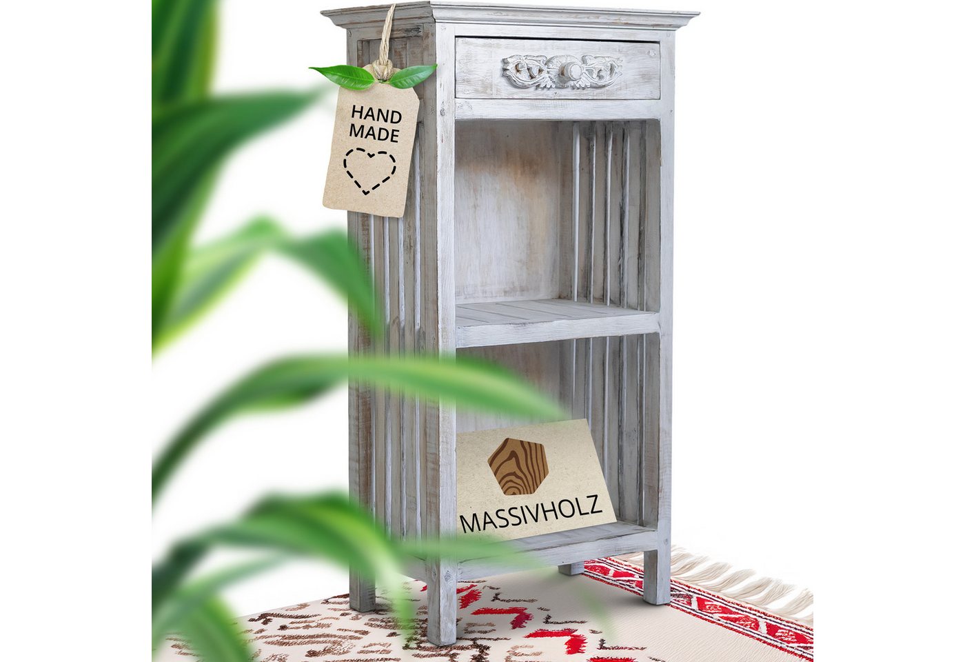 livasia Standregal Bali Beistelltisch - 49x33x90cm - mit Schublade, handgefertigt livasia Standregal Bali Beistelltisch - 49x33x90cm - mit Schublade, handgefertigt von livasia