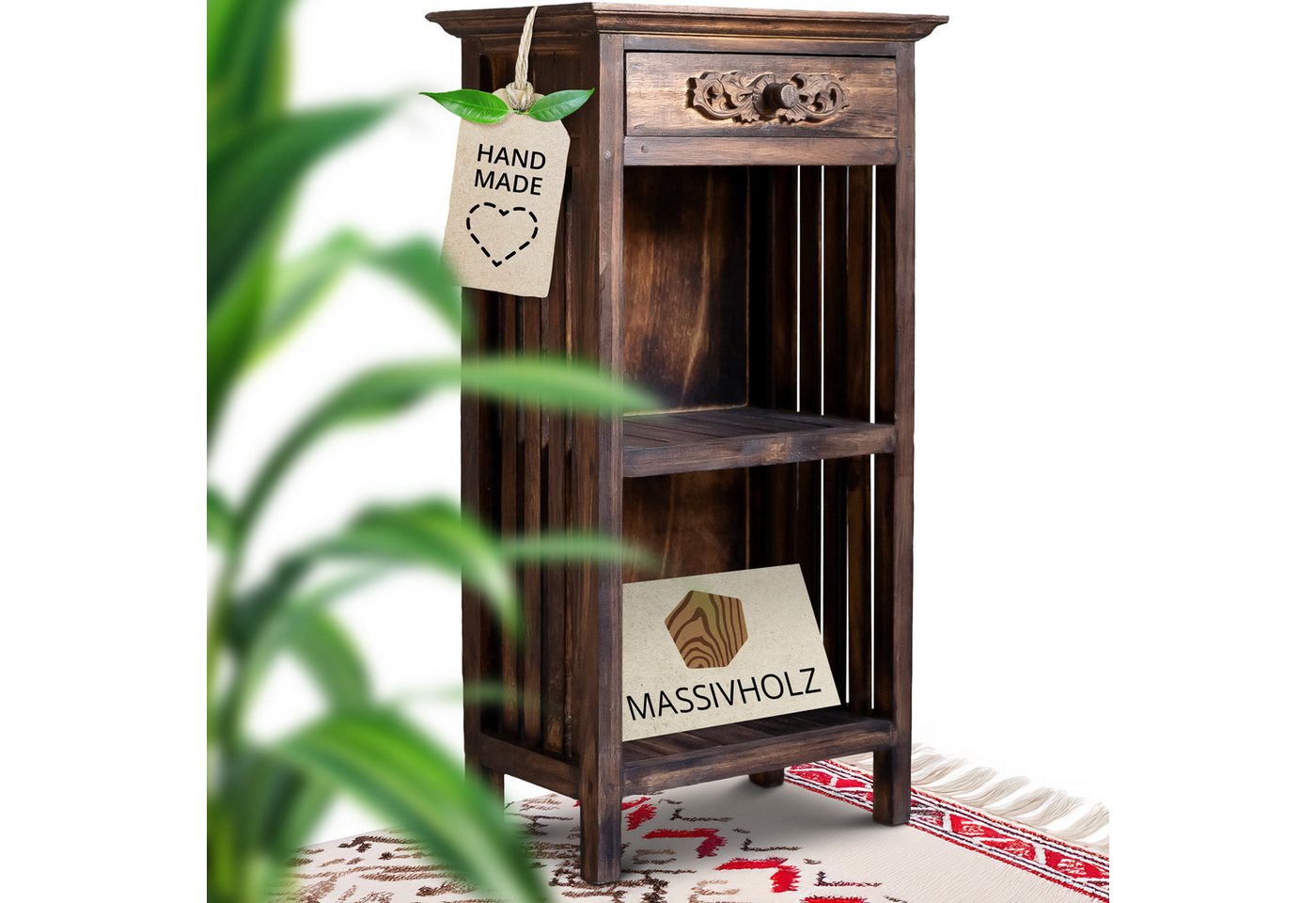 livasia Standregal Bali Beistelltisch - 49x33x90cm - mit Schublade, handgefertigt livasia Standregal Bali Beistelltisch - 49x33x90cm - mit Schublade, handgefertigt von livasia