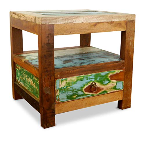 livasia Asiatischer Nachttisch aus Massivholz – 50x45x50cm – handgefertigter Beistelltisch aus Holz aus Java, recyceltes & versiegeltes Teakholz von ehemaligen Fischerbooten, Vintage Look von livasia