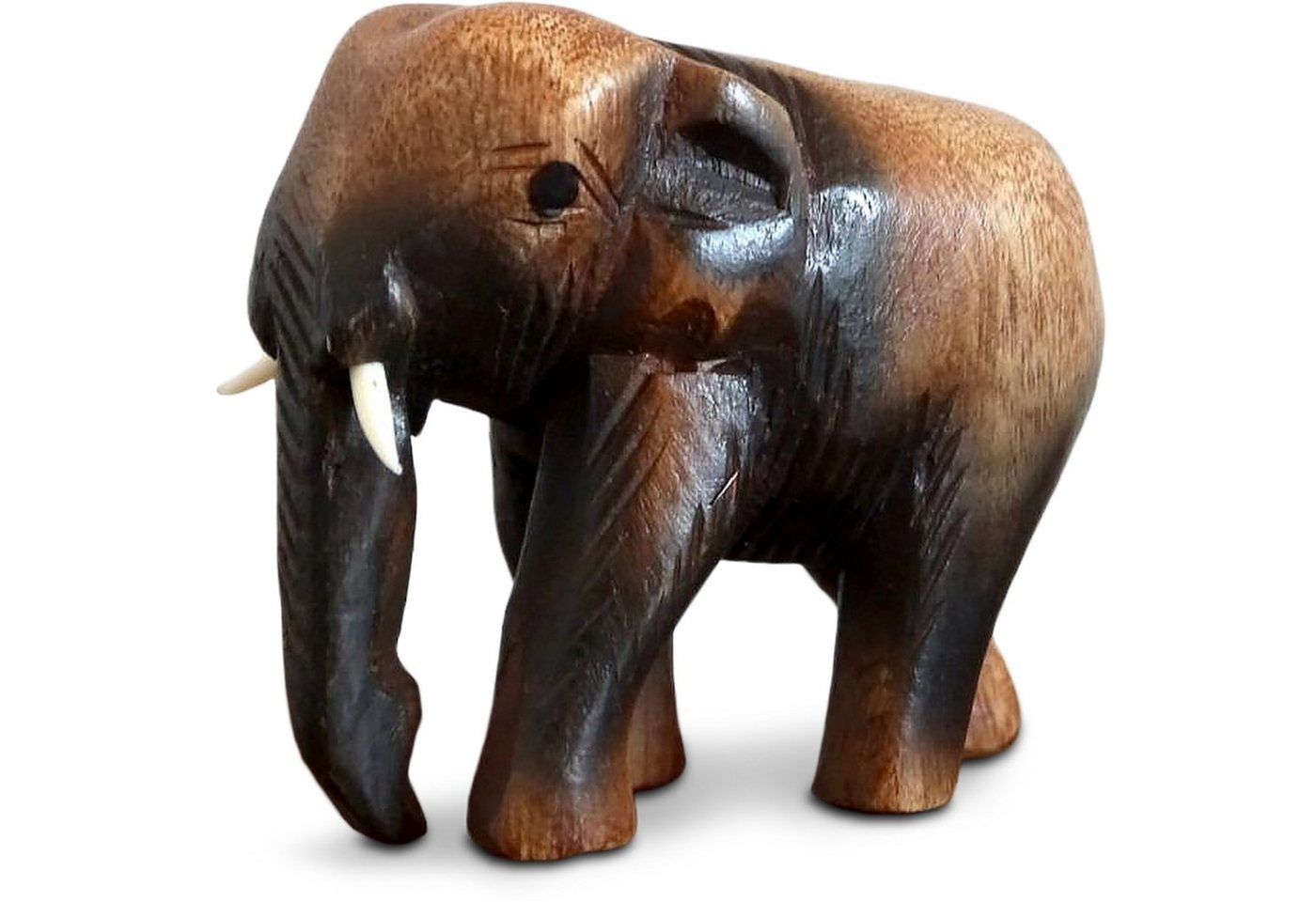 livasia Tierfigur Holzelefant, handegeschnitzt, Rüssel hängend, handgefertigt von livasia