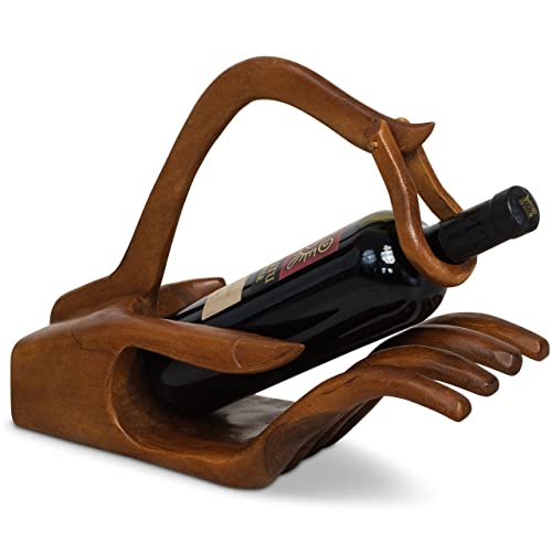 livasia Weinflaschenhalter aus Holz, Weinflaschenständer in Handarbeit aus Massivholz, Weinständer/Weinhalter in Form Einer Hand, Flaschenhalter exotisch von livasia