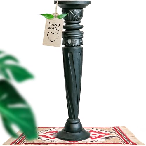 livasia gedrehte Deko Holzsäule 80cm – Antik-Look Podest, Blumensäule, Dekosäule aus Albiziaholz – Balinesische Handwerkskunst, Nachhaltig und Einzigartig (Schwarz) von livasia