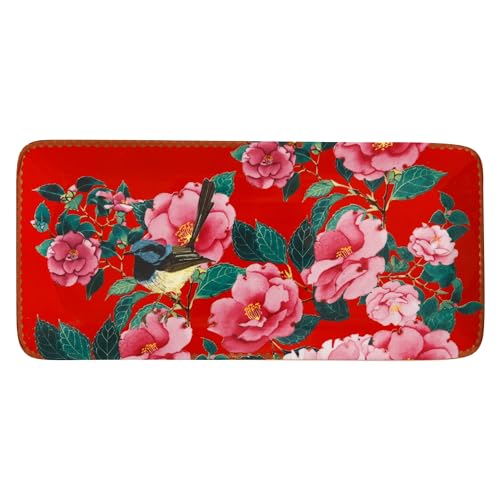 Maxwell & Williams HV0175 Platte eckig 33 x 15,5 cm - TC Silk Road, Porzellan glatt, in Geschenkbox, Blumen-Motiv - Rot von Maxwell & Williams