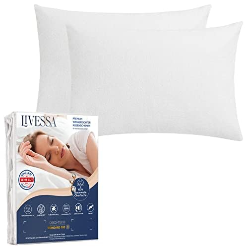 LIVESSA wasserdichter Kissenbezug 40 x 80 cm (2er Pack) - Kissenschoner mit Reißverschluss, Pillow Protector, Anti-Milben, Oeko-Tex Zertifiziert, Atmungsaktiv, %100 Baumwolle Oberfläche von livessa