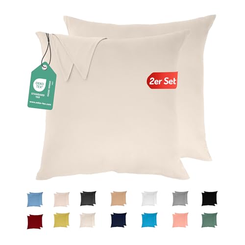 Livessa 2er Set Kissenbezug 80x80 aus%100 Baumwolle Jersey Stoff - Verdeckter Reißverschluss, Kopfkissenbezug 80x80 cm, Kissenhülle, Ultra weich und atmungsaktiv, Oeko-Tex Zertifiziert von livessa