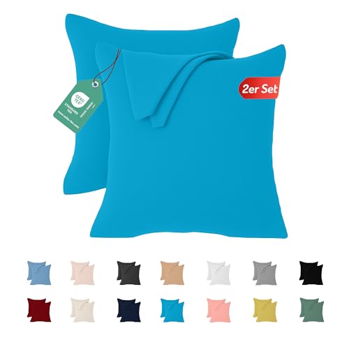 Livessa 2er Set Kissenbezug 65x65 aus%100 Baumwolle Jersey Stoff, Kissenbezüge, 65x65 mit Reißverschluss, Kopfkissenbezug 65x65 cm, Kissenhülle, atmungsaktiv, Oeko-Tex Zertifiziert, Pillow Cover von livessa
