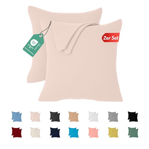 Livessa 2er Set Kissenbezug 40x40 aus%100 Baumwolle Jersey Stoff, Kissenbezüge, 40x40 mit Reißverschluss, Kopfkissenbezug 40x40 cm, Kissenhülle, atmungsaktiv, Oeko-Tex Zertifiziert, Pillow Cover von livessa