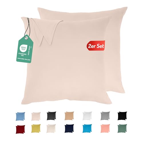 Livessa 2er Set Kissenbezug 80x80 aus%100 Baumwolle Jersey Stoff - Verdeckter Reißverschluss, Kopfkissenbezug 80x80 cm, Kissenhülle, Ultra weich und atmungsaktiv, Oeko-Tex Zertifiziert, Reißverschluss von livessa