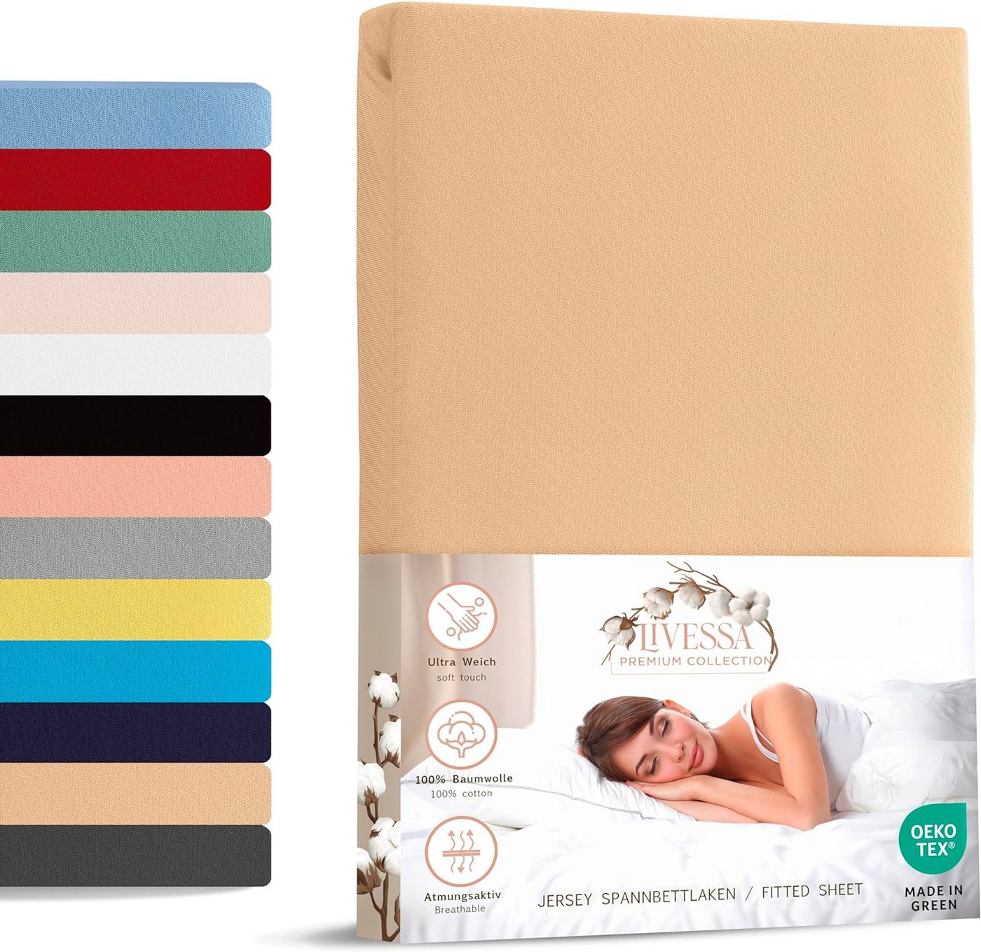 livessa Spannbettlaken weicher Jersey aus 100% Baumwolle Bettlaken in Größe 90x200, 140x200, Gummizug: Rundumgummizug, 180x200 Laken, Spannbettlaken für Matratzenhöhe bis zu 30 cm livessa Spannbettlaken weicher Jersey aus 100% Baumwolle Bettlaken in Größe 90x200, 140x200, Gummizug: Rundumgummizug, 180x200 Laken, Spannbettlaken für Matratzenhöhe bis zu 30 cm von livessa