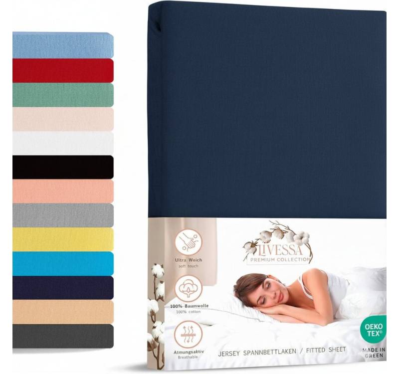 livessa Spannbettlaken weicher Jersey aus 100% Baumwolle Bettlaken in Größe 90x200, 140x200, Gummizug: Rundumgummizug, 180x200 Laken, Spannbettlaken für Matratzenhöhe bis zu 30 cm von livessa