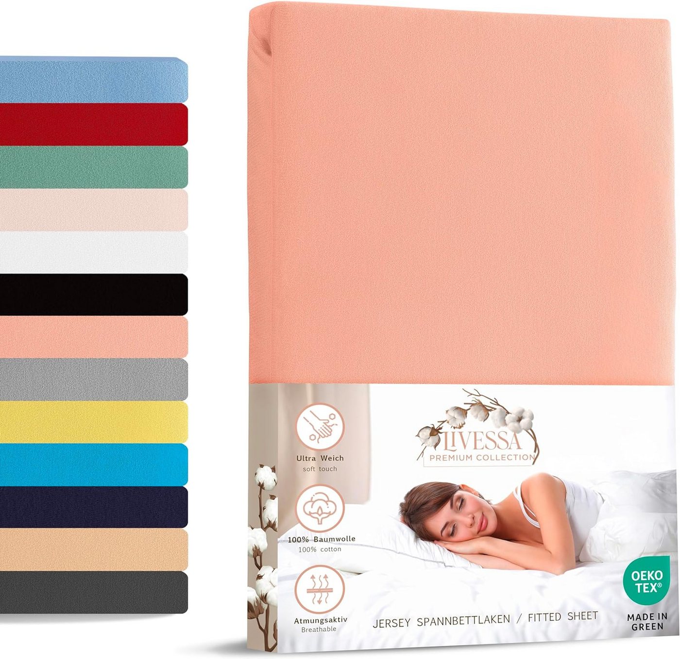 livessa Spannbettlaken weicher Jersey aus 100% Baumwolle Bettlaken in Größe 90x200, 140x200, Gummizug: Rundumgummizug, 180x200 Laken, Spannbettlaken für Matratzenhöhe bis zu 30 cm livessa Spannbettlaken weicher Jersey aus 100% Baumwolle Bettlaken in Größe 90x200, 140x200, Gummizug: Rundumgummizug, 180x200 Laken, Spannbettlaken für Matratzenhöhe bis zu 30 cm von livessa