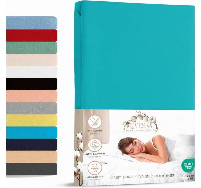 livessa Spannbettlaken weicher Jersey aus 100% Baumwolle Bettlaken in Größe 90x200, 140x200, Gummizug: Rundumgummizug, 180x200 Laken, Spannbettlaken für Matratzenhöhe bis zu 30 cm von livessa