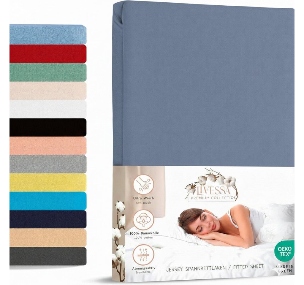 livessa Spannbettlaken weicher Jersey aus 100% Baumwolle Bettlaken in Größe 90x200, 140x200, Gummizug: Rundumgummizug, 180x200 Laken, Spannbettlaken für Matratzenhöhe bis zu 30 cm livessa Spannbettlaken weicher Jersey aus 100% Baumwolle Bettlaken in Größe 90x200, 140x200, Gummizug: Rundumgummizug, 180x200 Laken, Spannbettlaken für Matratzenhöhe bis zu 30 cm von livessa
