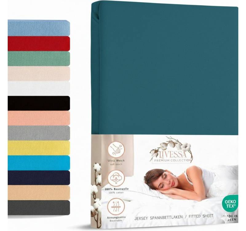 livessa Spannbettlaken weicher Jersey aus 100% Baumwolle Bettlaken in Größe 90x200, 140x200, Gummizug: Rundumgummizug, 180x200 Laken, Spannbettlaken für Matratzenhöhe bis zu 30 cm von livessa