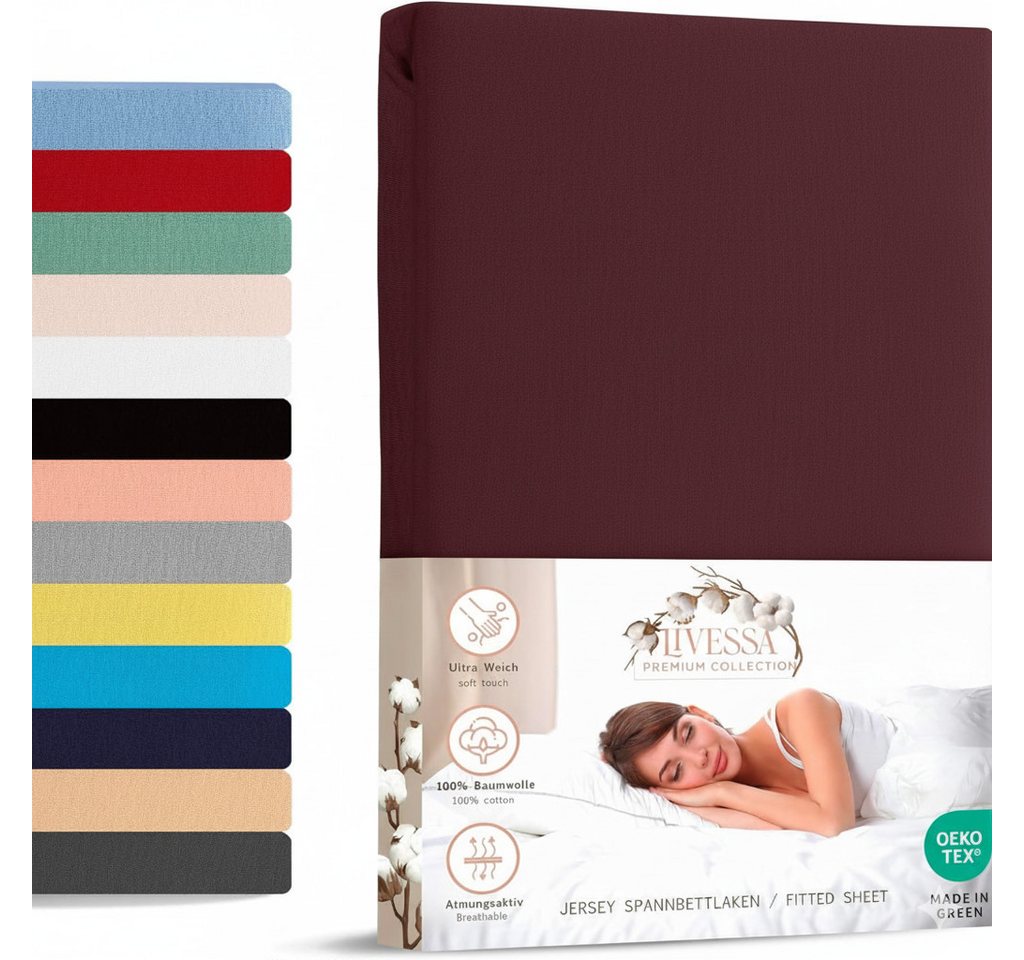 livessa Spannbettlaken weicher Jersey aus 100% Baumwolle Bettlaken in Größe 90x200, 140x200, Gummizug: Rundumgummizug, 180x200 Laken, Spannbettlaken für Matratzenhöhe bis zu 30 cm von livessa