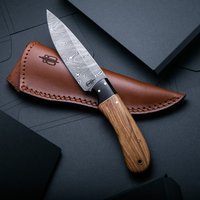 Custom Handmade 1095 Damaszener Stahl Allzweckmesser Mit Lederscheide | Olivenholzgriff von livewithanedge