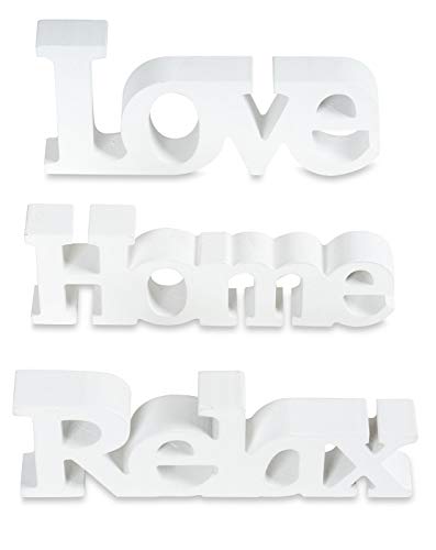 3er Set Schriftzug Holz Love Home Relax Weiß Aufsteller Buchstaben Bild Dekoration Deko von levandeo