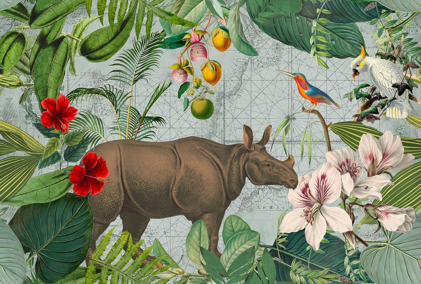 living walls Fototapete ARTist Jungle Rhino, (Set, 4 St), Vlies, Wand, Schräge von living walls