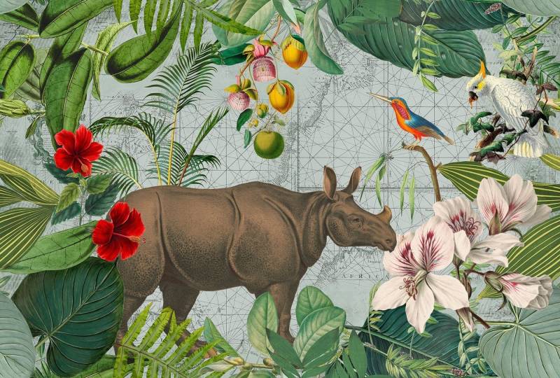 living walls Fototapete ARTist Jungle Rhino, (Set, 4 St), Vlies, Wand, Schräge von living walls