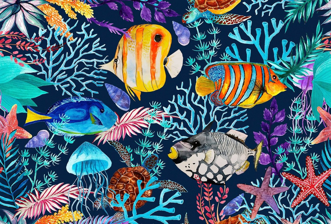 living walls Fototapete ARTist Underwater, (Set, 4 St), Vlies, Wand, Schräge von living walls