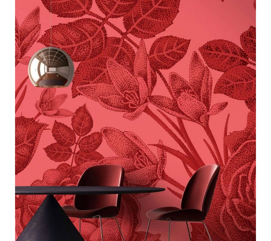 living walls Fototapete Große Vliestapete XXL Wandschutz Floral Rote Blume 4m x 2.7m, Tapete baccara von living walls