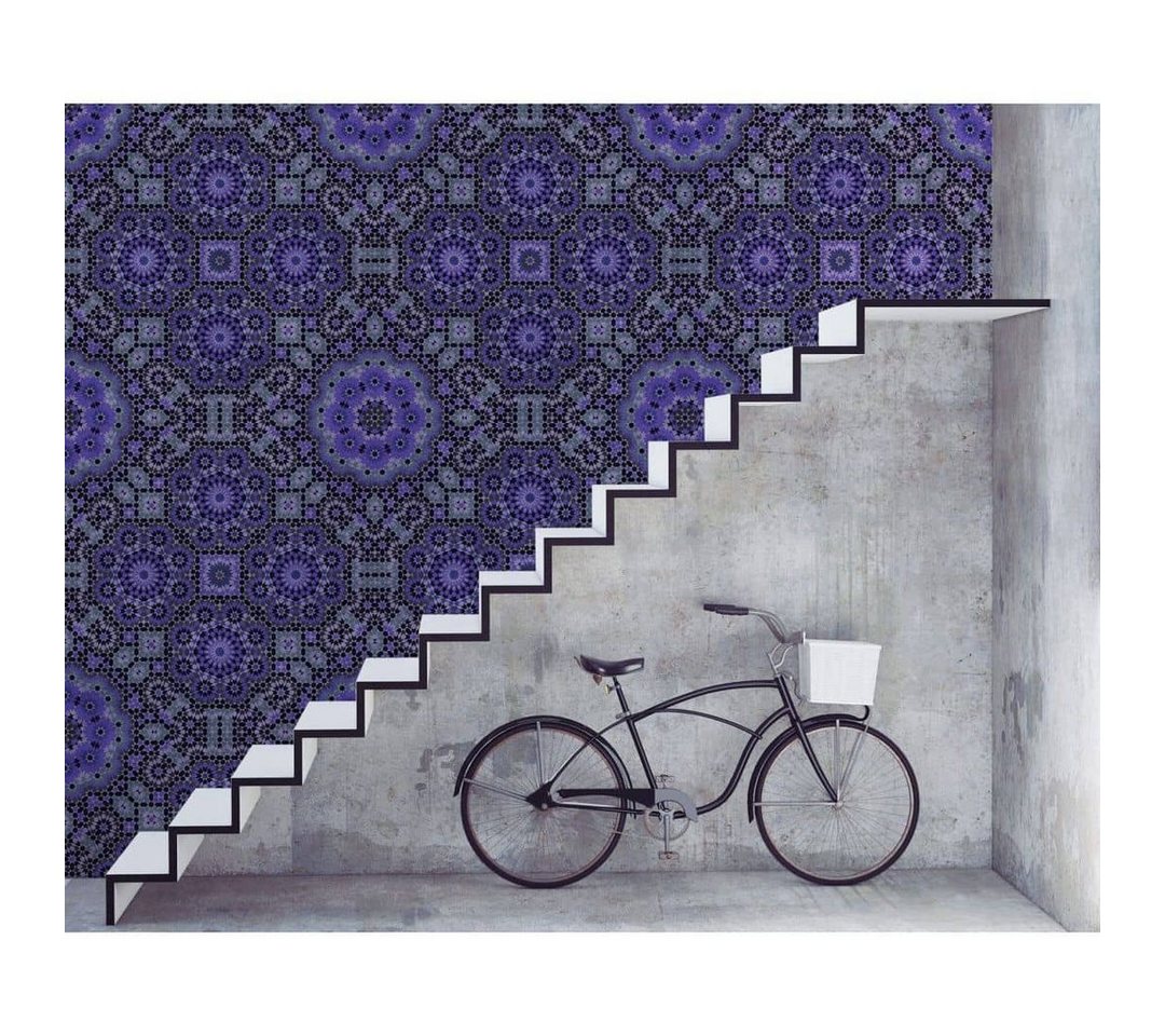 living walls Fototapete Große Vliestapete XXL Fototapete Violett ornamente Blau Mandala 4m x 2.7m by Patel, Tapete maroc von living walls