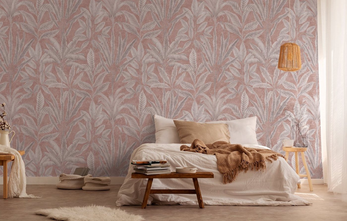 living walls Fototapete Moderne Dschungeltapete, glatt, gemustert, matt, neutral, (1 St), Fototapete Pflanzen Floral Tapeten Wohnzimmer Schlafzimmer Küche Optik von living walls