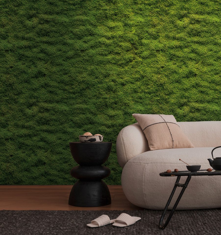 living walls Fototapete THE WALL III Mooswand Tapete Motivtapete Natur Natur, glatt, matt, (1 St), Vliestapete floral für Schlafzimmer Küche Wohnzimmer Mooswand Design von living walls