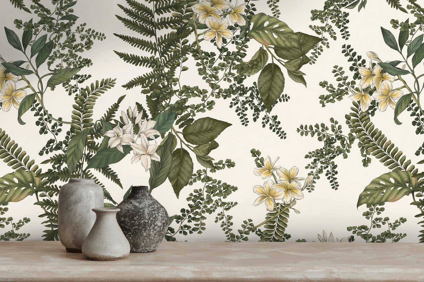 living walls Vliestapete Drawn Into Nature Pflanzen-Tapete Mustertapete Floral Natur, strukturiert, matt, (1 St), Vliestapete Blätter für Schlafzimmer Küche Wohnzimmer Pflanzen Design von living walls
