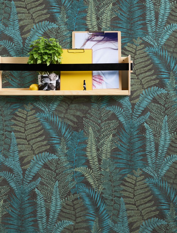 living walls Vliestapete Famous Garden Blätter-Tapete Mustertapete Pflanzen Blattmotiv, strukturiert, matt, (1 St), Vliestapete floral für Schlafzimmer Küche Wohnzimmer Blätter Design von living walls