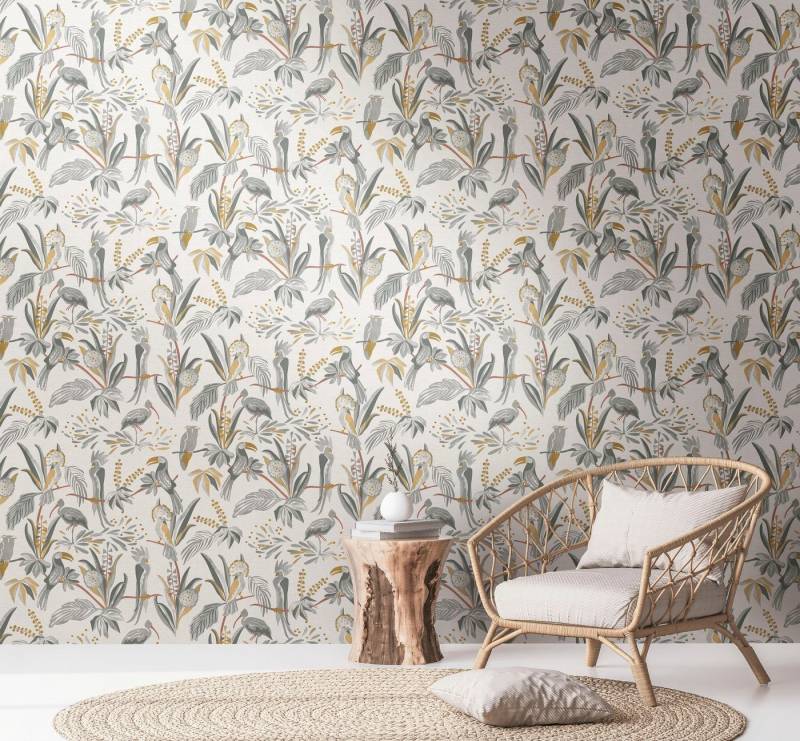 living walls Vliestapete House of Turnowsky Designer Vogeltapete, leicht strukturiert, gemustert, matt, neutral, (1 St), Kunst Pflanzen Tapeten Wohnzimmer Schlafzimmer Küche modern Design von living walls