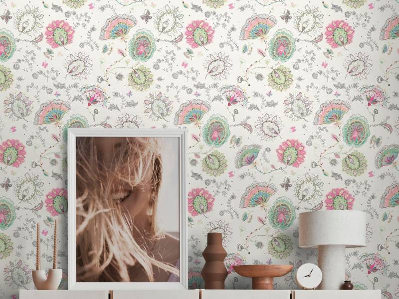 living walls Vliestapete House of Turnowsky Designer zarte Blümchentapete, leicht strukturiert, gemustert, matt, neutral, (1 St), Mädchenzimmer Mandala Tapeten Wohnzimmer Schlafzimmer Küche Design von living walls