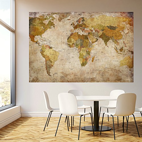murimage Fototapete Weltkarte 183 x 127 cm inklusive Kleister Landkarte Vintage historisch Shabby alt Worldmap Länder Tapete von murimage