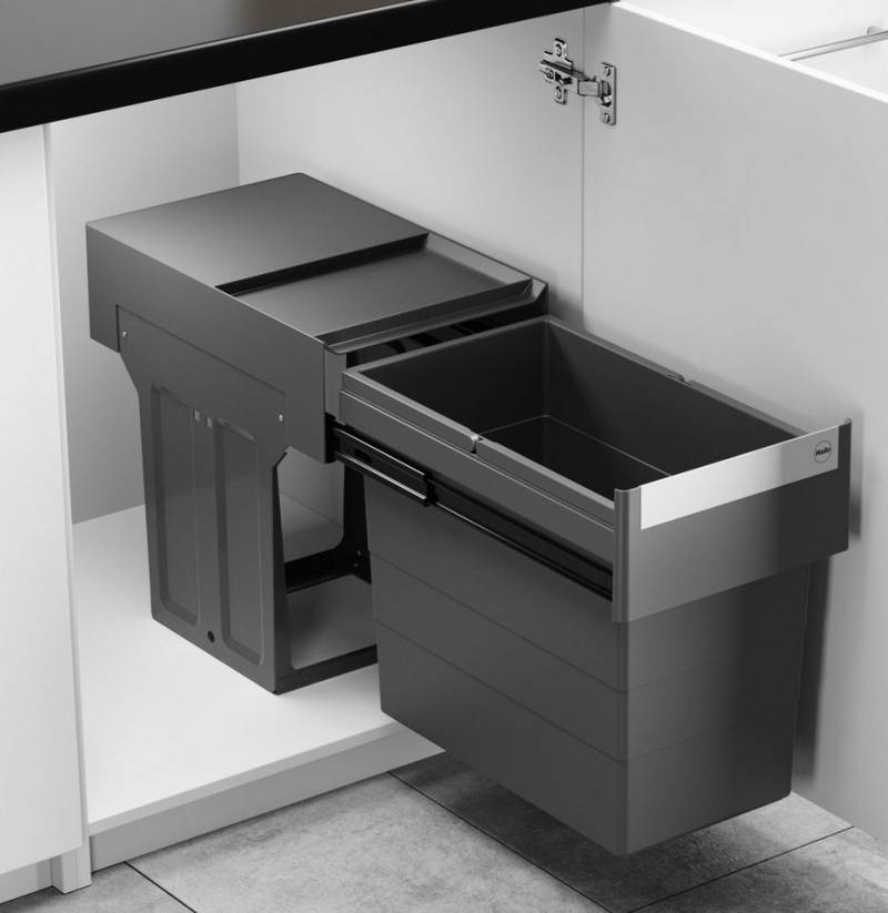 livingpoint24 Einbaumülleimer Hailo Mülleimer Küche, Einbau ab 40cm Schrank, Abfalleimer 1x 28 L von livingpoint24
