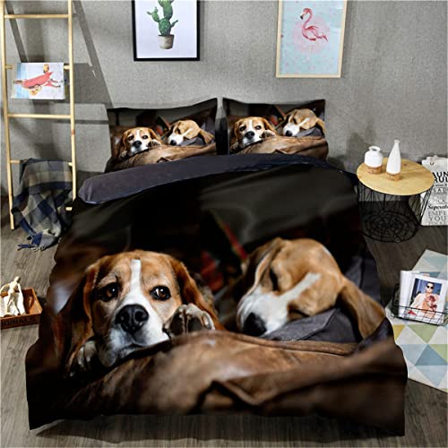 3D-gedruckte Bettwäsche, Bettbezug, Beagle-Bettbezug, atmungsaktives Unisex-Tagesdecken-Bettwäsche-Set (Einzelgröße 135 x 200 cm, 1 Bettbezug + 1 Kissenbezug) von lixiaochao