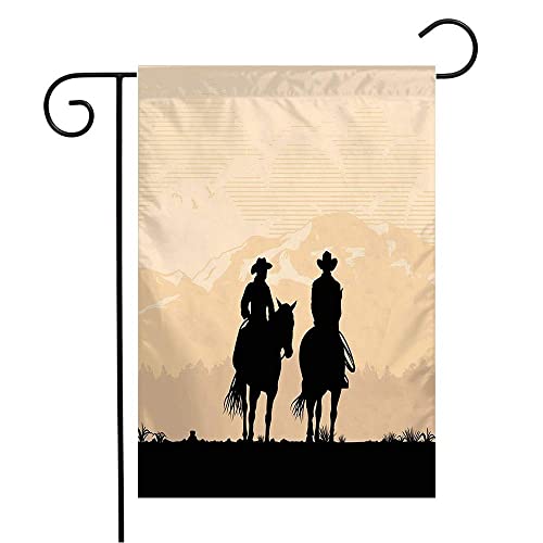 Fahne Uv-Beständig Geschenke Garten Fahnen Romantik, Silhouette, Cowboy, Paar, Reiten, Sonnenuntergang, Menschen, Western, Cowgirl, Liebe, Wüste, Wedding Garten Flagge von lixinxiansuqieshangmaoyouxiangongsi2