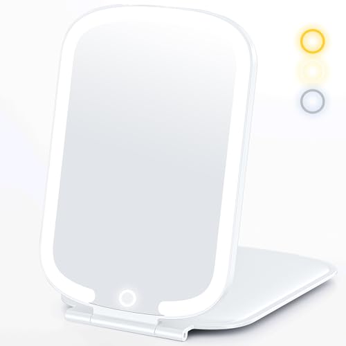 llano Reisespiegel Schminkspiegel mit Beleuchtung,Wiederaufladbarer 3-Farben-Beleuchtung Dimmbarer Touchscreen,Faltbarer Tragbarer Schminkspiegel von llano