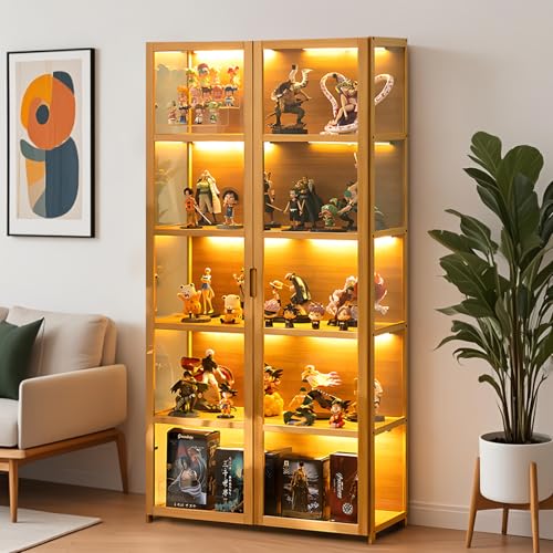 Curio Vitrine, 5-stöckige Vitrine mit Acryltüren, Sammlerstücke, Spielzeug-Organizer, Regal und Ausstellungsregal, Kinder-Bücherregal für Wohnzimmer, Büro, Spielzimmer, Zuhause, Bambus (braune Curio Vitrine, 5-stöckige Vitrine mit Acryltüren, Sammlerstücke, Spielzeug-Organizer, Regal und Ausstellungsregal, Kinder-Bücherregal für Wohnzimmer, Büro, Spielzimmer, Zuhause, Bambus (braune von llekondkf