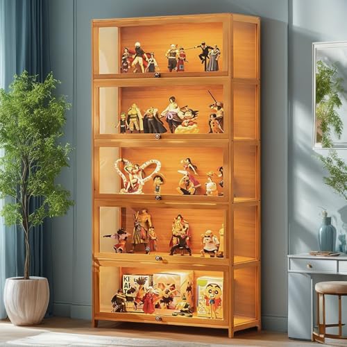Curio Vitrine, 5-stöckige Vitrine mit Acryltüren, Sammlerstücke, Spielzeug-Organizer, Regal und Ausstellungsregal, Kinder-Bücherregal für Wohnzimmer, Büro, Spielzimmer, Zuhause, Bambus (braune Curio Vitrine, 5-stöckige Vitrine mit Acryltüren, Sammlerstücke, Spielzeug-Organizer, Regal und Ausstellungsregal, Kinder-Bücherregal für Wohnzimmer, Büro, Spielzimmer, Zuhause, Bambus (braune von llekondkf