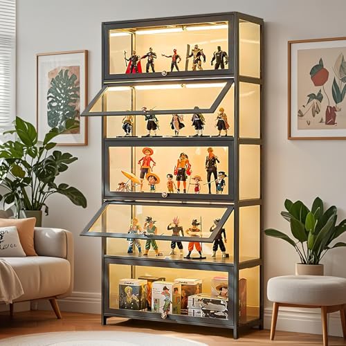 Curio Vitrine, 5-stöckige Vitrine mit Acryltüren, Sammlerstücke, Spielzeug-Organizer, Regal und Ausstellungsregal, Kinder-Bücherregal für Wohnzimmer, Büro, Spielzimmer, Zuhause, Bambus (graue Klapptür Curio Vitrine, 5-stöckige Vitrine mit Acryltüren, Sammlerstücke, Spielzeug-Organizer, Regal und Ausstellungsregal, Kinder-Bücherregal für Wohnzimmer, Büro, Spielzimmer, Zuhause, Bambus (graue Klapptür von llekondkf
