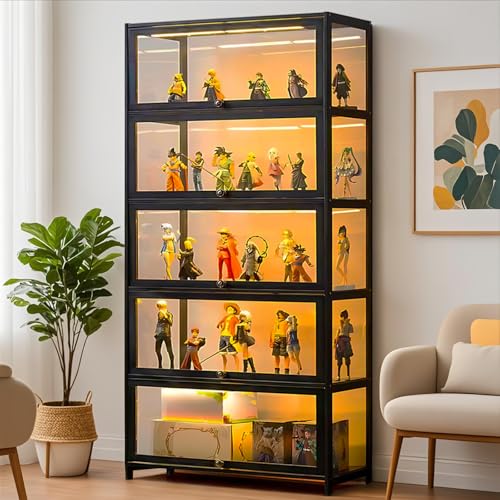 Curio Vitrine, 5-stöckige Vitrine mit Acryltüren, Sammlerstücke, Spielzeug-Organizer, Regal und Ausstellungsregal, Kinder-Bücherregal für Wohnzimmer, Büro, Spielzimmer, Zuhause, Bambus (schwarze Curio Vitrine, 5-stöckige Vitrine mit Acryltüren, Sammlerstücke, Spielzeug-Organizer, Regal und Ausstellungsregal, Kinder-Bücherregal für Wohnzimmer, Büro, Spielzimmer, Zuhause, Bambus (schwarze von llekondkf