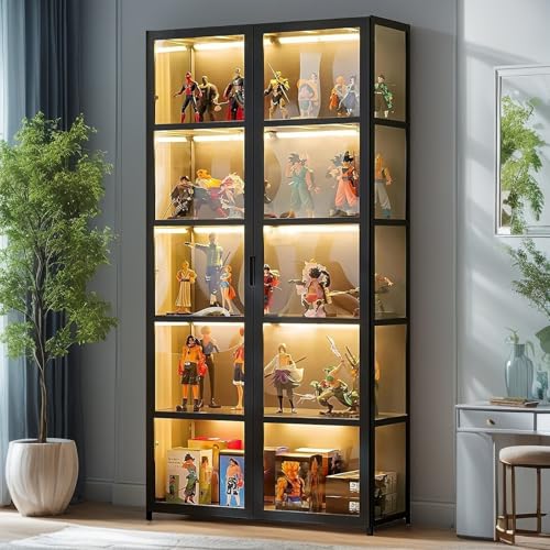 Curio Vitrine, 5-stöckige Vitrine mit Acryltüren, Sammlerstücke, Spielzeug-Organizer, Regal und Ausstellungsregal, Kinder-Bücherregal für Wohnzimmer, Büro, Spielzimmer, Zuhause, Bambus (schwarze Curio Vitrine, 5-stöckige Vitrine mit Acryltüren, Sammlerstücke, Spielzeug-Organizer, Regal und Ausstellungsregal, Kinder-Bücherregal für Wohnzimmer, Büro, Spielzimmer, Zuhause, Bambus (schwarze von llekondkf