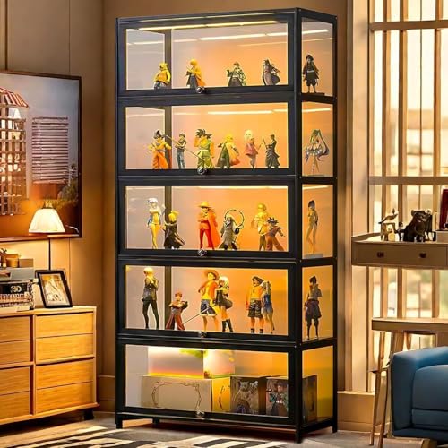 llekondkf Display Cabinet, Transparente Bambus Vitrine für Bücher, Glas Vitrinenschrank für Bücherregal Vitrine & Bücherregal für Zuhause, Büro, Spielzimmer, Wohnzimmer (Schwarze Klappversion) von llekondkf