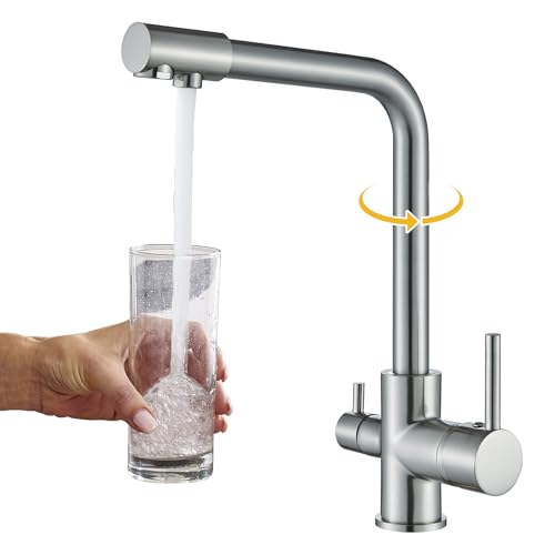 LLFFSSDG 3-Wege Wasserhahn Küche mit Trinkwasseranschluss & Hohem Bogen: Edelstahl Gebürstet, 360° Drehbar,Trinkwasserhahn mit 2 Hebel für Einbau-/Doppelspülen Küchenarmatur LLFFSSDG 3-Wege Wasserhahn Küche mit Trinkwasseranschluss & Hohem Bogen: Edelstahl Gebürstet, 360° Drehbar,Trinkwasserhahn mit 2 Hebel für Einbau-/Doppelspülen Küchenarmatur von llffssdg