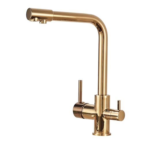 3-Wege Küchenarmatur Trinkwasserhahn mit 360°Drehbarkeit, mixer tap with single-lever mixer, 3-in-1 Funktion für Wasserfilter, Hochdruckarmatur Edelstahl Gebürstet mit 3 Schlauches Gold von llffssdg