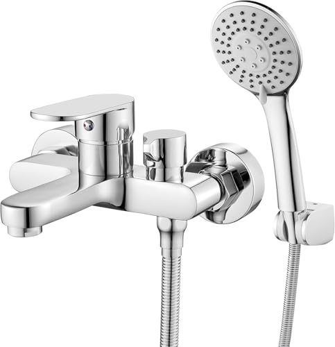 Llffssdg Badewannenarmatur mit Handbrause Mischbatterie Badewanne Wannenarmatur mit Brause Duschkopf 3 Funktionen Messing Duscharmatur Wasserhahn Badewanne Set für Bad Dusche Chrom von llffssdg