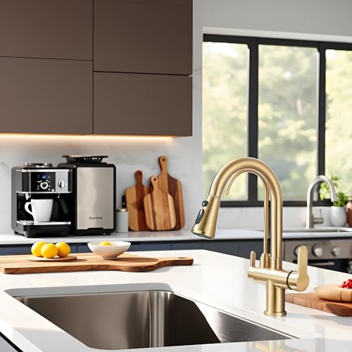 Wasserhahn Küche Reines Wasser Küchenarmatur mit Herausziehbarer Brause Ausziehbar Armatur 360° Schwenkbar Zwei Sprühfunktionen Mischbatterie Spültischarmatur Edelstahl Gold Wasserhahn Küche Reines Wasser Küchenarmatur mit Herausziehbarer Brause Ausziehbar Armatur 360° Schwenkbar Zwei Sprühfunktionen Mischbatterie Spültischarmatur Edelstahl Gold von llffssdg